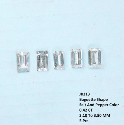 Natural Salt & Pepper Baguette Diamond 0.42ct SI Clarity, 5 Pieces, Raw Gemstone for Engagement Ring, Custom Jewelry, Unique Diamonds