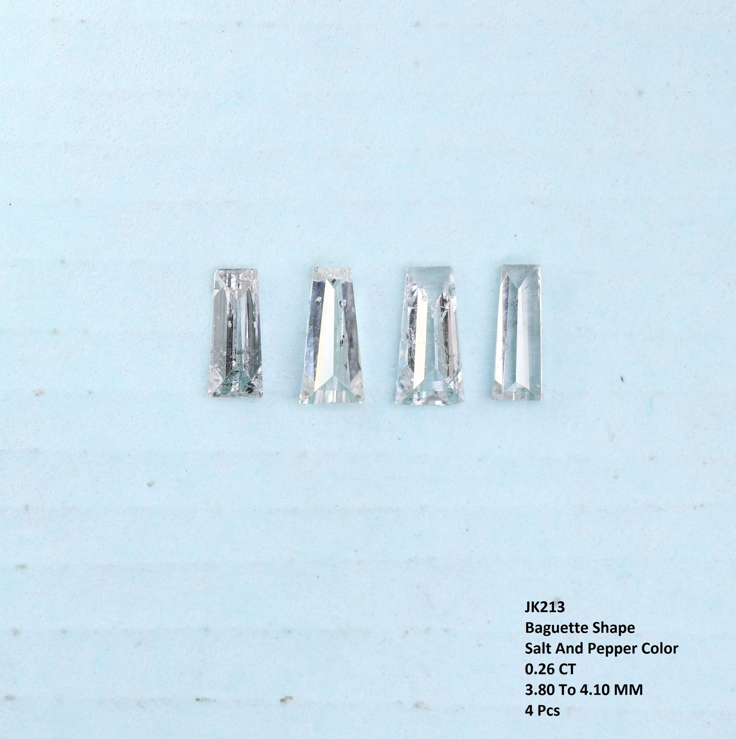 Natural Salt and Pepper Diamonds - 0.26 CT Baguette Cut, SI Clarity, 3.80-4.10 MM (Set of 4) for Jewelry Design & Crafting