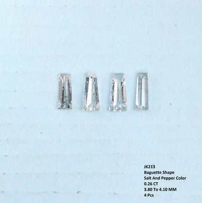 Natural Salt and Pepper Diamonds - 0.26 CT Baguette Cut, SI Clarity, 3.80-4.10 MM (Set of 4) for Jewelry Design & Crafting