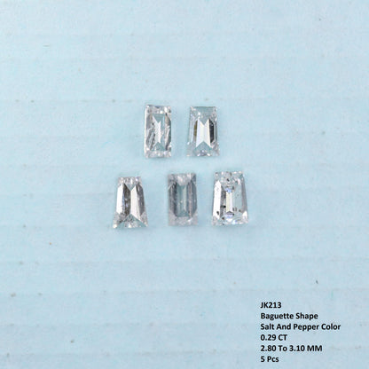 Natural Salt and Pepper Diamonds - 0.29 CT Baguette Cut, SI Clarity, 2.80-3.10 MM (Set of 5) for Jewelry Making & Design