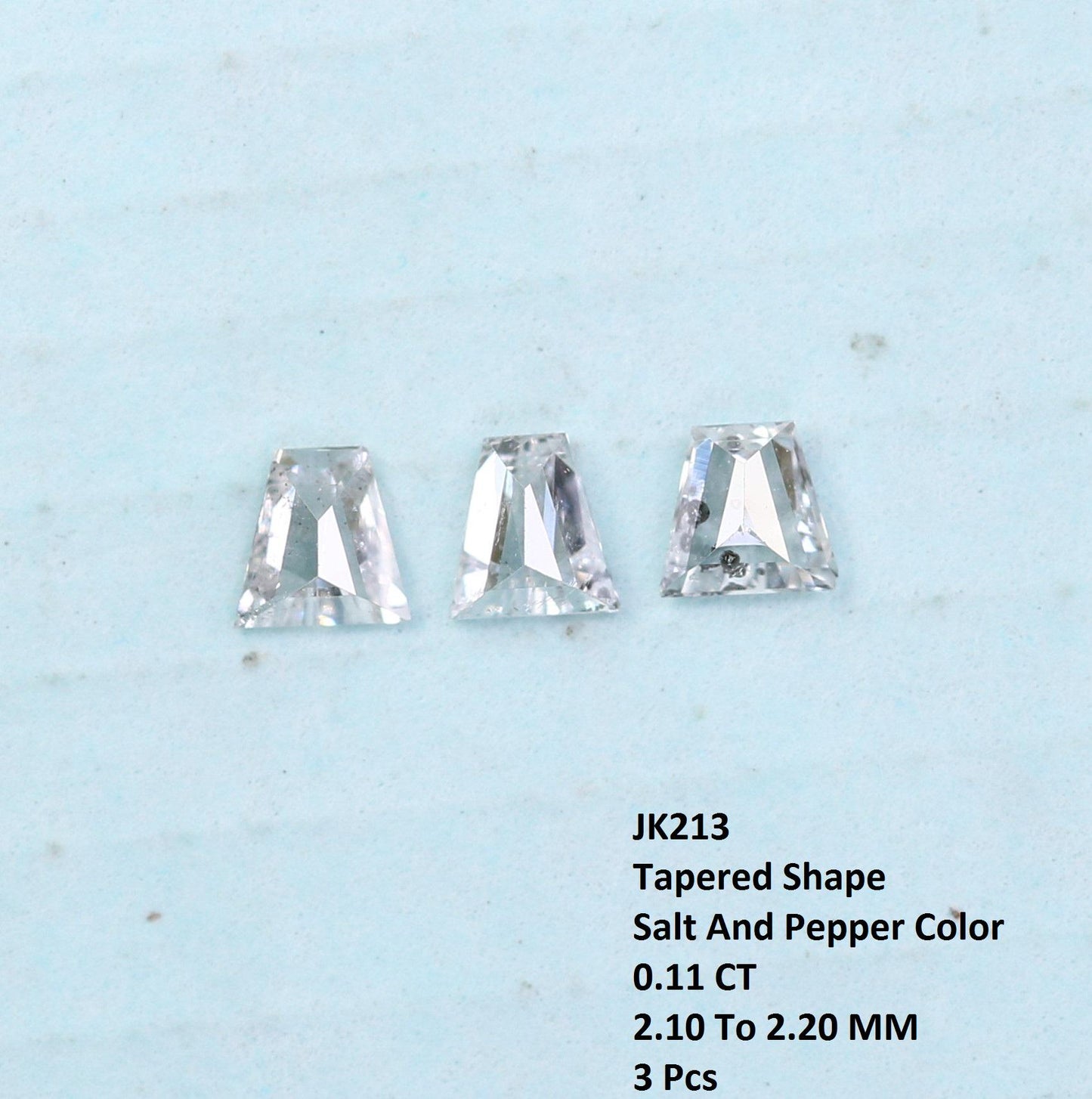 Natural Salt and Pepper Diamonds - 0.11 CT Baguette Cut, SI Clarity, 2.10-2.20 MM (Set of 3) for Custom Jewelry Design