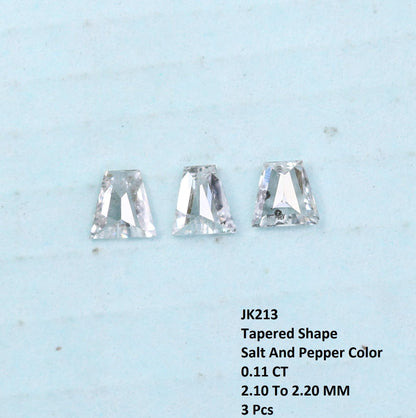 Natural Salt and Pepper Diamonds - 0.11 CT Baguette Cut, SI Clarity, 2.10-2.20 MM (Set of 3) for Custom Jewelry Design