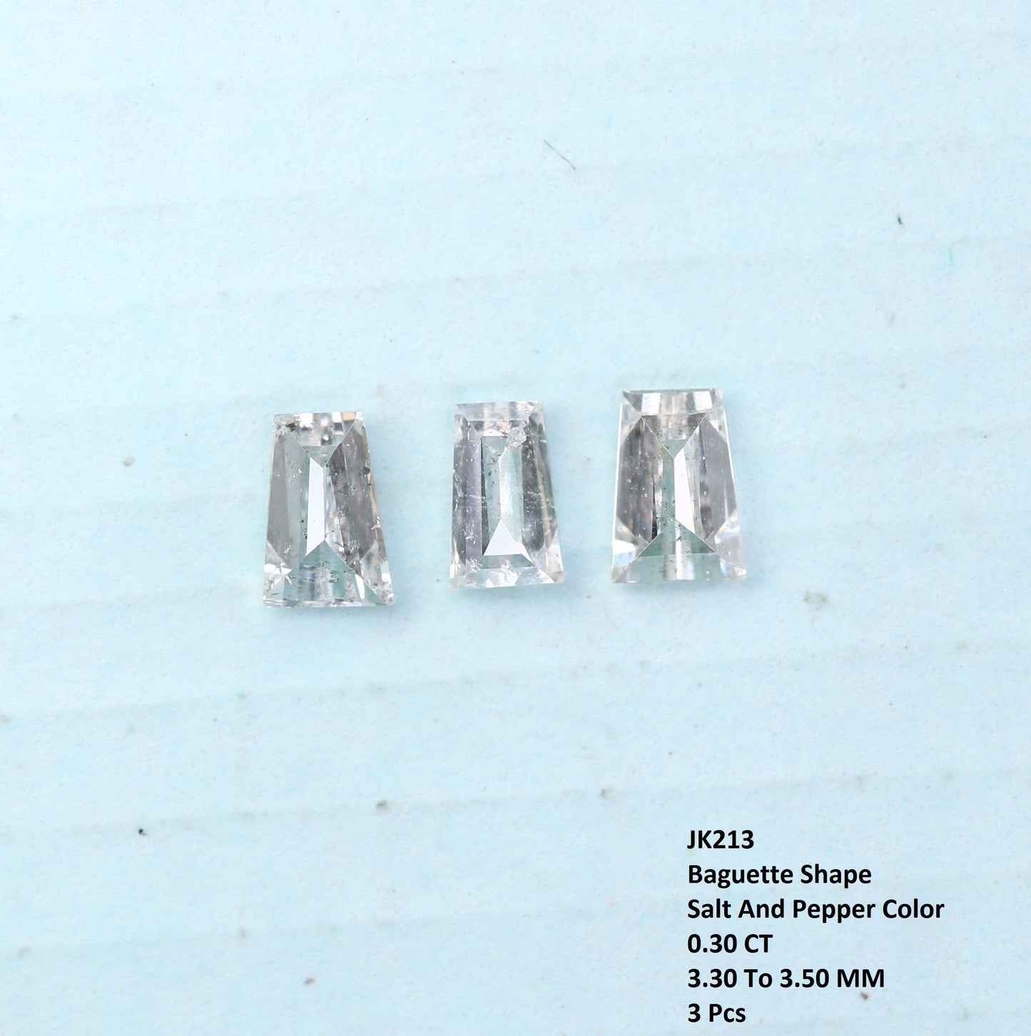 Natural Salt and Pepper Diamonds - 0.30 CT Baguette Cut, SI Clarity, 3.30-3.50 MM (Set of 3) for Custom Jewelry Design