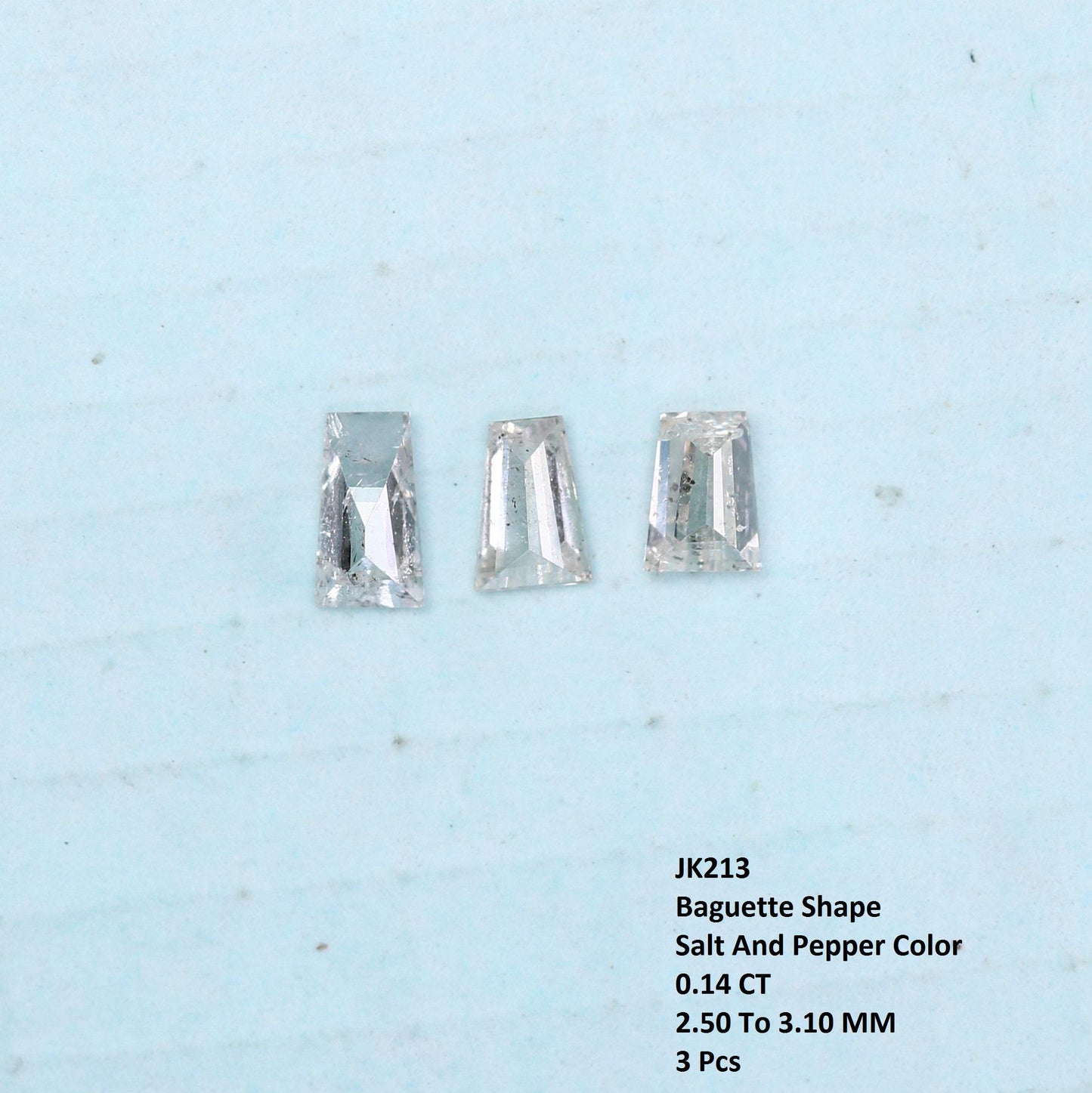 Natural Salt and Pepper Baguette Diamonds - 0.14 CT SI Clarity, 2.50-3.10 MM (Set of 3) for Jewelry Making & Custom Design