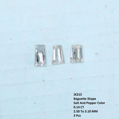 Natural Salt and Pepper Baguette Diamonds - 0.14 CT SI Clarity, 2.50-3.10 MM (Set of 3) for Jewelry Making & Custom Design