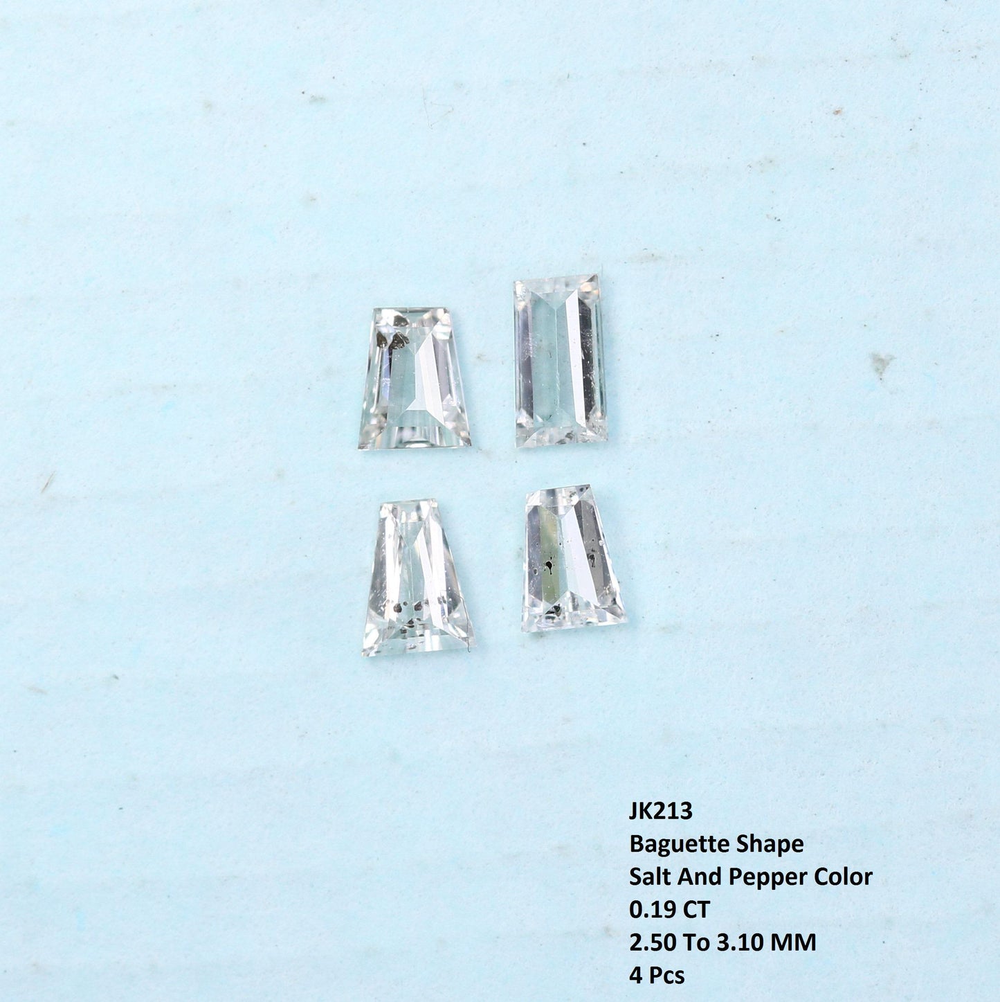 Natural Salt and Pepper Diamonds - 0.19 CT Baguette Cut, SI Clarity, 2.50-3.10 MM (Set of 4) for Custom Jewelry