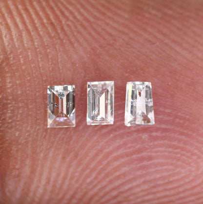Natural Salt and Pepper Diamonds - 0.22 CT Baguette Cut, SI Clarity, 2.80-3.00 MM (Set of 3) for Custom Jewelry