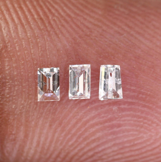 Natural Salt and Pepper Diamonds - 0.22 CT Baguette Cut, SI Clarity, 2.80-3.00 MM (Set of 3) for Custom Jewelry