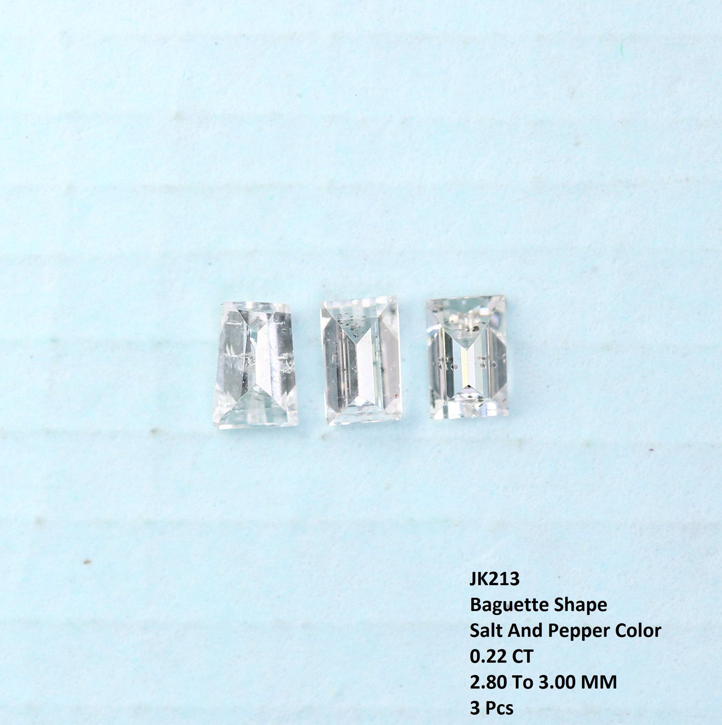 Natural Salt and Pepper Diamonds - 0.22 CT Baguette Cut, SI Clarity, 2.80-3.00 MM (Set of 3) for Custom Jewelry