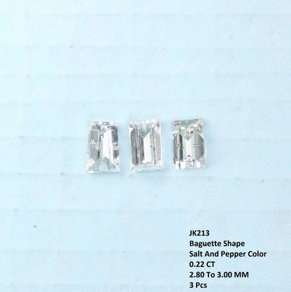 Natural Salt and Pepper Diamonds - 0.22 CT Baguette Cut, SI Clarity, 2.80-3.00 MM (Set of 3) for Custom Jewelry