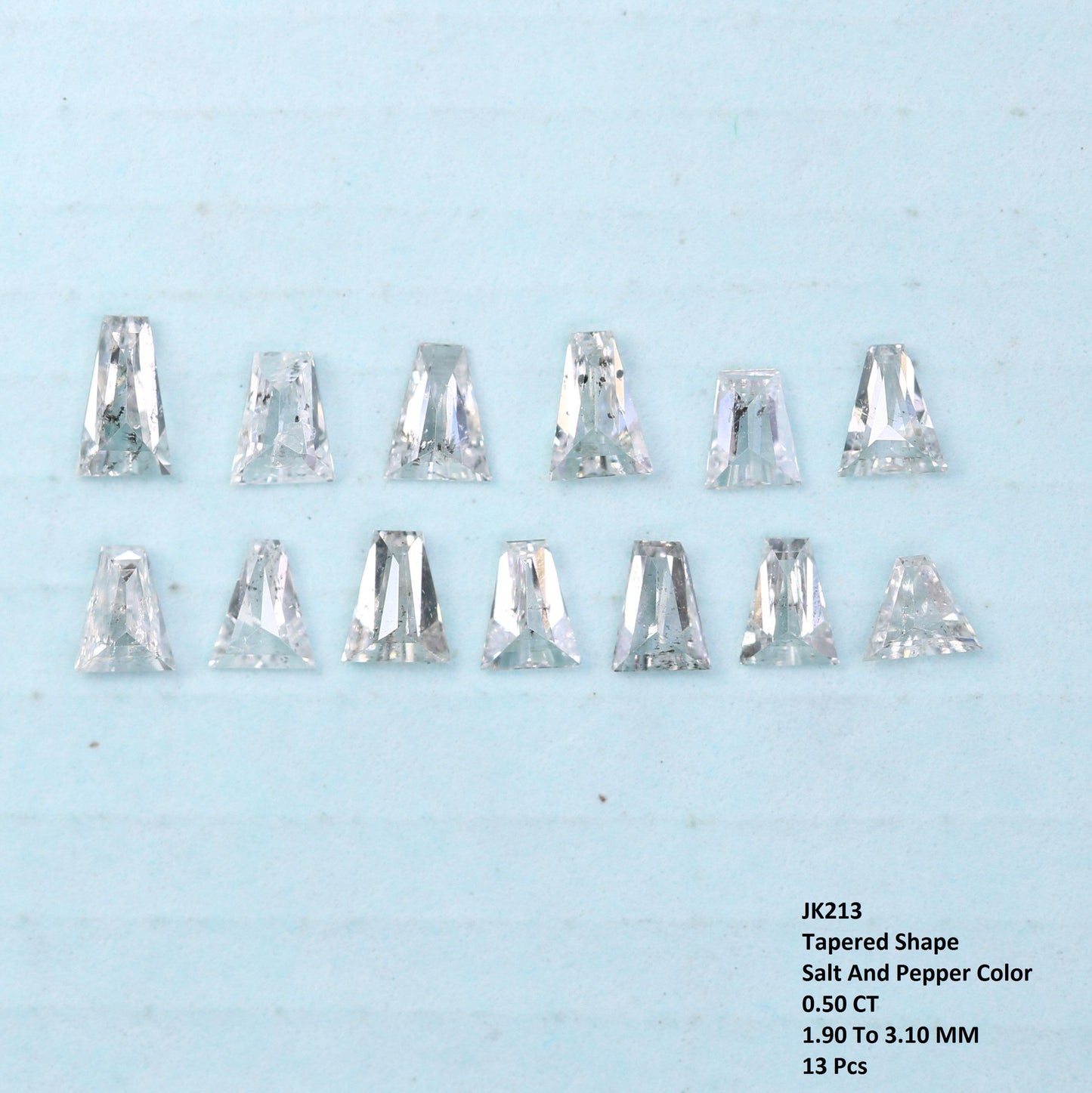 Natural Salt and Pepper Diamonds - 0.50 CT Baguette Cut, SI Clarity, 1.90-3.10 MM (Set of 13) for Unique Jewelry Design