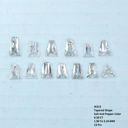 Natural Salt and Pepper Diamonds - 0.50 CT Baguette Cut, SI Clarity, 1.90-3.10 MM (Set of 13) for Unique Jewelry Design