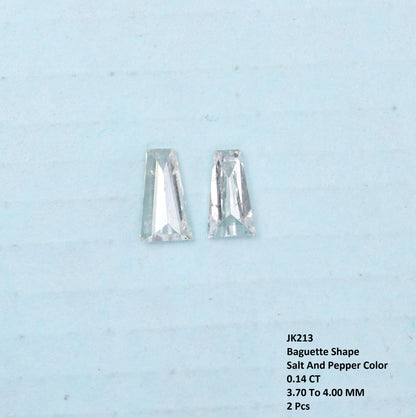 Natural Salt and Pepper Diamonds - 0.14 CT Baguette Cut, SI Clarity, 3.70-4.00 MM (Set of 2) for Jewelry Crafting