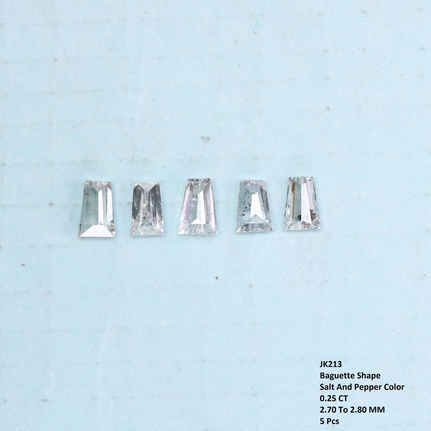 Natural Salt and Pepper Diamonds - 0.25 CT Baguette Cut, SI Clarity, 2.70-2.80 MM (Set of 5) for Jewelry Design