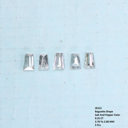 Natural Salt and Pepper Diamonds - 0.25 CT Baguette Cut, SI Clarity, 2.70-2.80 MM (Set of 5) for Jewelry Design