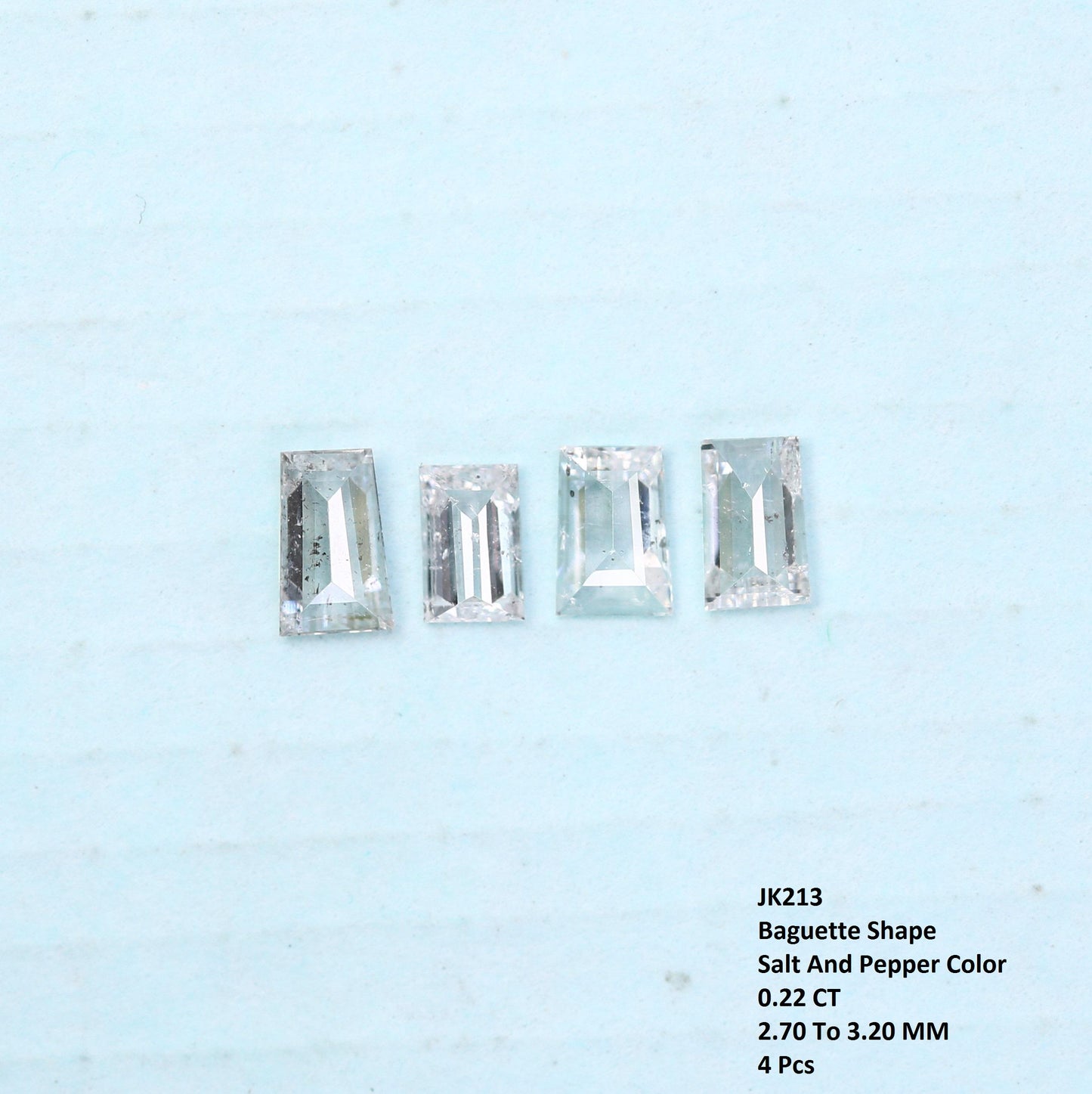 Natural Salt and Pepper Baguette Diamonds - 0.22 CT Loose Stones, SI Clarity, 2.70-3.20 MM (Set of 4) for Jewelry Making