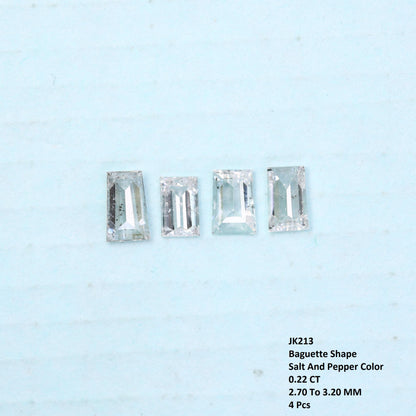 Natural Salt and Pepper Baguette Diamonds - 0.22 CT Loose Stones, SI Clarity, 2.70-3.20 MM (Set of 4) for Jewelry Making