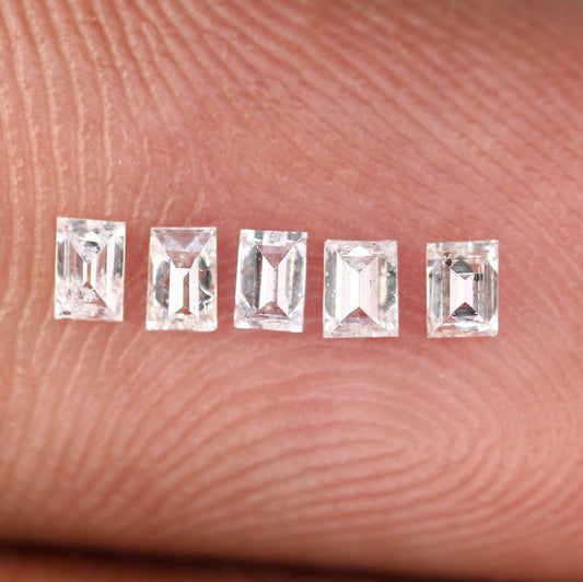 0.26 Carat Salt and Pepper Baguette Diamonds, Set of 5 Natural Loose Diamonds, 2.3-2.6mm SI Clarity for Custom Jewelry