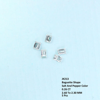0.26 Carat Salt and Pepper Baguette Diamonds, Set of 5 Natural Loose Diamonds, 2.3-2.6mm SI Clarity for Custom Jewelry