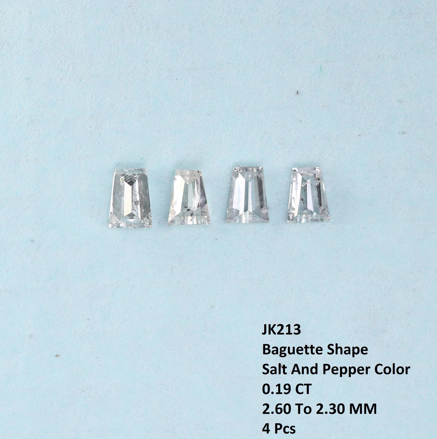 0.19 Carat Salt and Pepper Baguette Diamonds, Set of 4 Natural Loose Diamonds, 2.3-2.6mm SI Clarity for Custom Jewelry