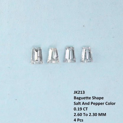 0.19 Carat Salt and Pepper Baguette Diamonds, Set of 4 Natural Loose Diamonds, 2.3-2.6mm SI Clarity for Custom Jewelry