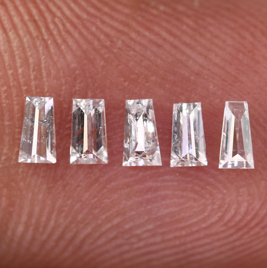 0.43 Carat Salt and Pepper Baguette Diamonds, Set of 5 Real Natural Diamonds, 3.5-3.8mm SI Clarity Loose Stones for Custom Jewelry