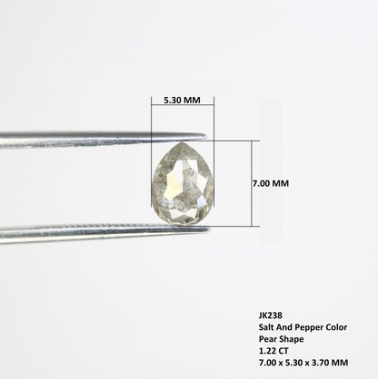 1.22 CT Natural Loose Pear Shape Diamond Salt And Pepper Pear Rose Cut Diamond Black Grey Color Pear Shape Rose Cut Diamond