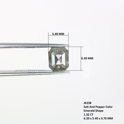 1.32 CT Natural Loose Emerald Shape Diamond Salt And Pepper Emerald Shape Diamond  Black Grey Color Emerald Rose Cut Diamond