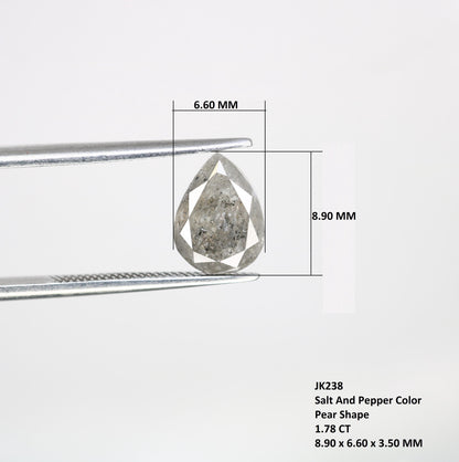2.71 CT Natural Loose Pear Shape Diamond Salt And Pepper Pear Cut Diamond Natural Black Grey Color Pear Shape Rose Cut Diamond
