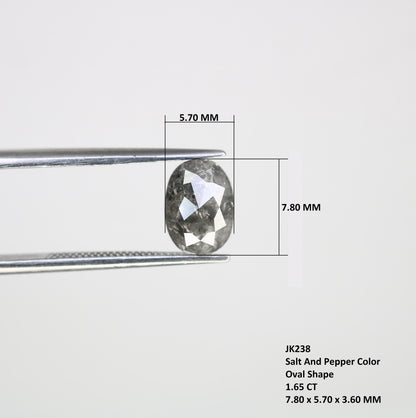 1.65 CT Natural Loose Oval Shape Diamond Salt And Pepper Oval Cut Diamond Natural Black Grey Color Oval Rose Cut Diamond