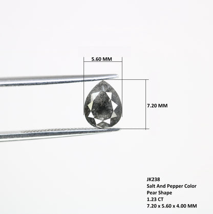 1.23 CT Natural Loose Pear Shape Diamond Salt And Pepper Pear Cut Diamond Natural Loose Black Grey Pear Rose Cut Diamond