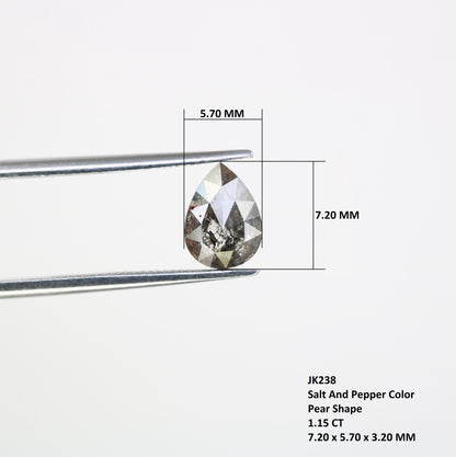 1.15 CT Natural Loose Pear Shape Diamond Salt And Pepper Pear Cut Diamond Natural Black Grey Color Pear Rose Cut Diamond