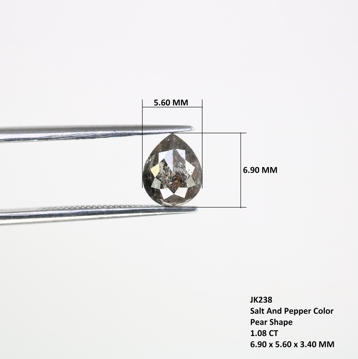 1.08 CT Natural Loose Pear Shape Diamond Salt And Pepper Pear Rose Cut Diamond Natural Black Grey Color Pear Shape Diamond