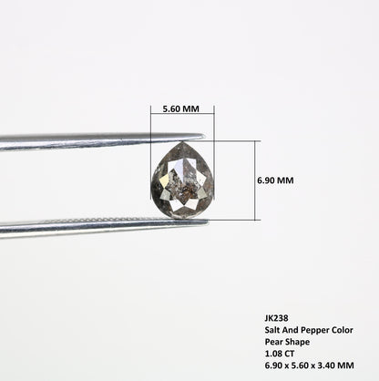 1.08 CT Natural Loose Pear Shape Diamond Salt And Pepper Pear Rose Cut Diamond Natural Black Grey Color Pear Shape Diamond