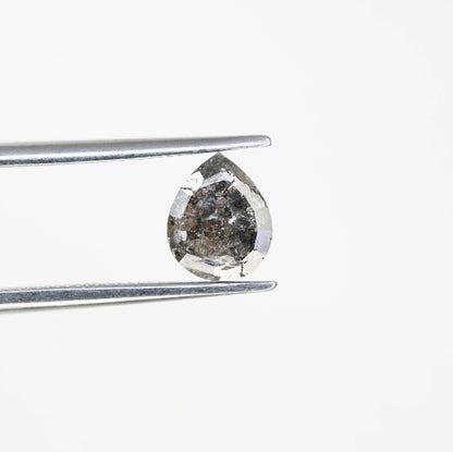 1.08 CT Natural Loose Pear Shape Diamond Salt And Pepper Pear Rose Cut Diamond Natural Black Grey Color Pear Shape Diamond