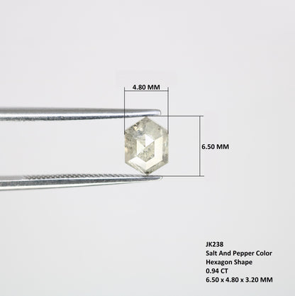 0.94 Carats Natural Loose Hexagon Shape Diamond Salt And Pepper Hexagon Cut Diamond Natural Grey Diamond Hexagon Rose Cut Diamond