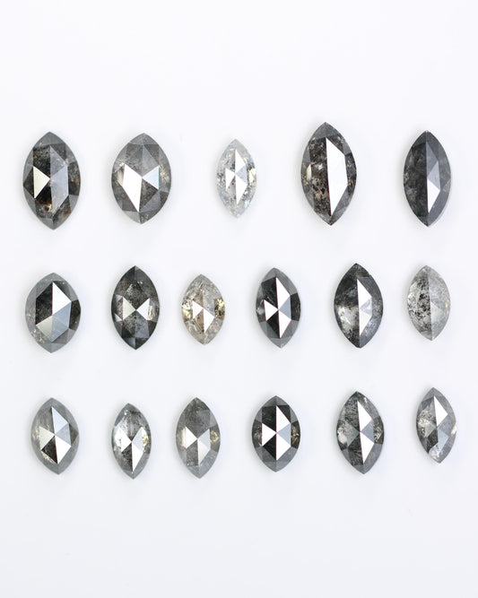 Salt and Pepper Marquise Diamond Mix Lot - Raw and Faceted Gemstones for Unique Engagement Rings, Artisan Jewelry, and Creative Designs