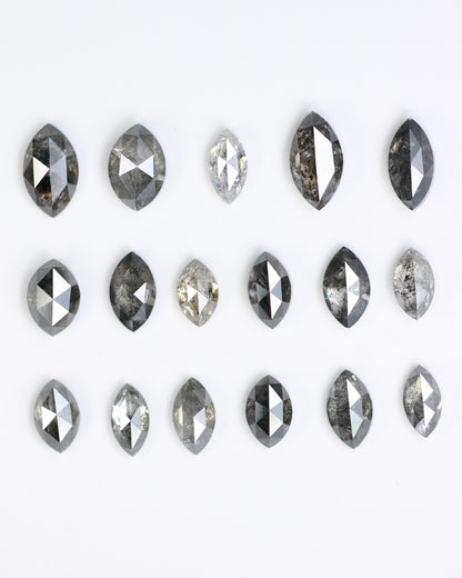 Salt and Pepper Marquise Diamond Mix Lot - Raw and Faceted Gemstones for Unique Engagement Rings, Artisan Jewelry, and Creative Designs