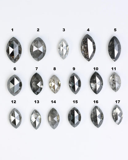 Salt and Pepper Marquise Diamond Mix Lot - Raw and Faceted Gemstones for Unique Engagement Rings, Artisan Jewelry, and Creative Designs