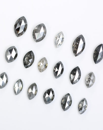 Salt and Pepper Marquise Diamond Mix Lot - Raw and Faceted Gemstones for Unique Engagement Rings, Artisan Jewelry, and Creative Designs