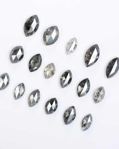 Salt and Pepper Marquise Diamond Mix Lot - Raw and Faceted Gemstones for Unique Engagement Rings, Artisan Jewelry, and Creative Designs