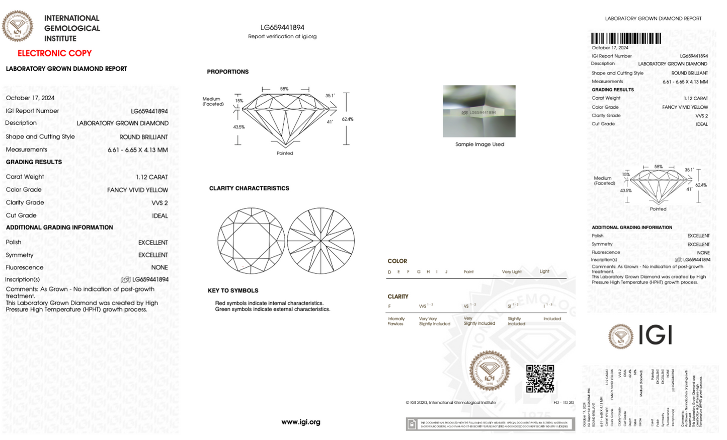 1  Carat Round Cut Lab Grown Diamond IGI Certified