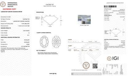 3 CT Oval Cut Lab-Grown Diamond IGI Certified
