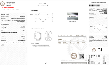 3 CT Radiant Cut Lab Grown Diamond IGI Certified