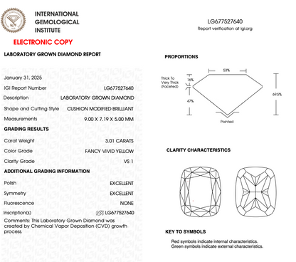 3 Carat Cushion Cut Lab Grown Diamond IGI Certified